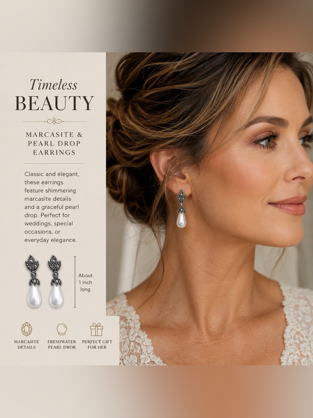 Marcasite and Pearl Drop Earrings